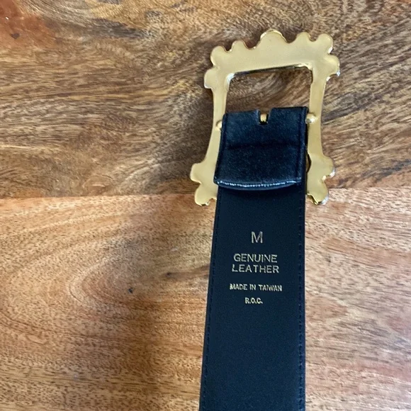 VTG 90’s Express Black Suede Leather Victorian Goth Gold Rocco Belt - Picture 7 of 14